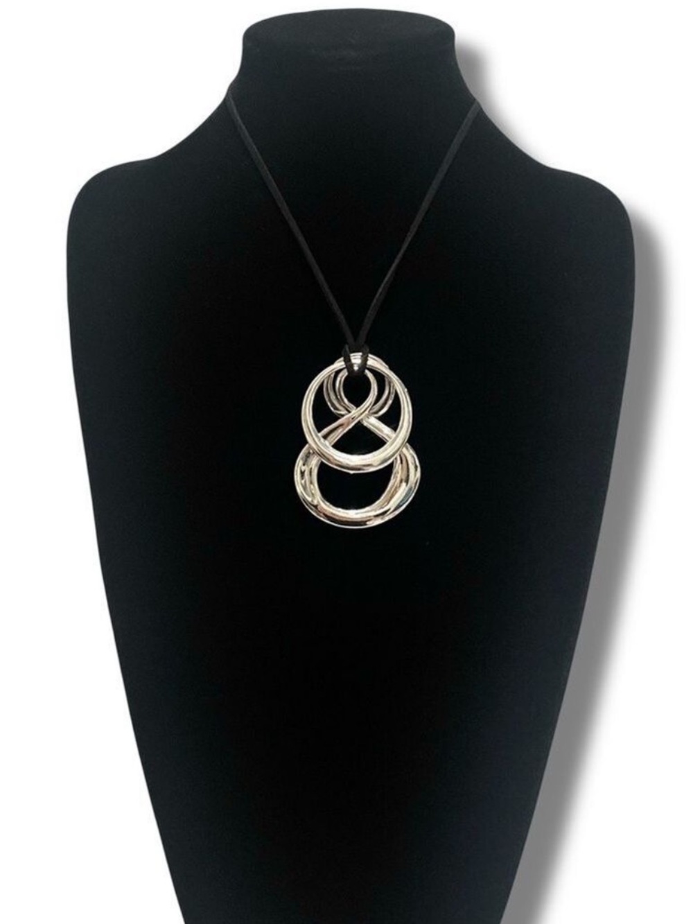 CHICO’s Triple Silver Swirl Charm Pendant Necklace | Black Adjustable Cord | NWT